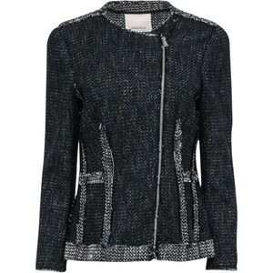 REBECCA TAYLOR Structured‎ Tweed Moto Zip Blazer Jacket Black White Gray Small 4